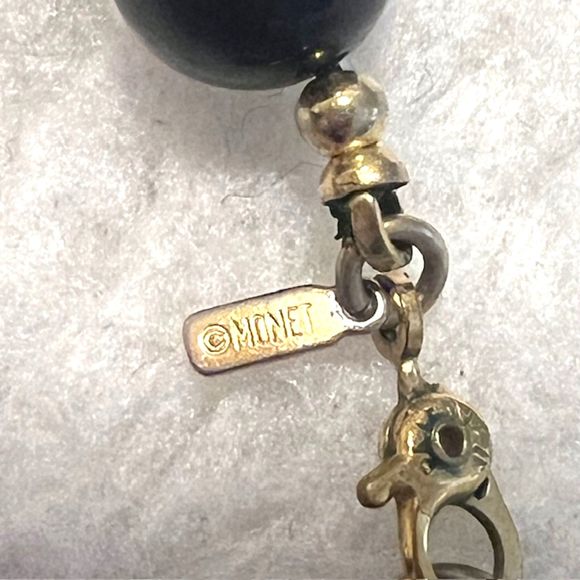 VTG Monet Black Round Beads with Gold Tone Spacers 30 Inch Necklace - Picture 7 of 8